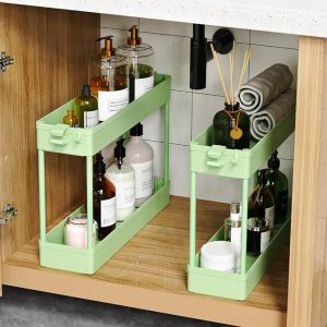 Slim Rolling Storage Cart 4 Tier Bathroom Organizer Utility Cart Mobile Shelving Unit Tower Rack for Kitchen, Laundry Room, Bathroom, Narrow Places, Green