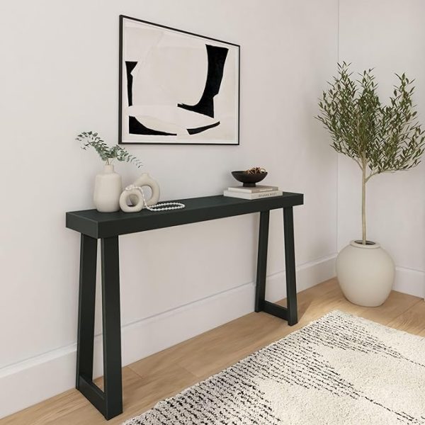 Solid Wood Console Table, 56 Inch, Sofa Table, Narrow Entryway Table for Hallway, Behind The Couch, Living Room, Foyer, Easy Assembly, Black