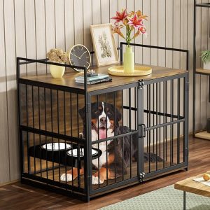 Dog Crate Furniture-Style Cages for Large Dogs Indoor Heavy Duty Super Sturdy Dog Kennels with 2 Stainless Steel Bowls (48Inch = Int.dims: 46" W x 29" D x 35.5" H)