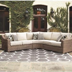 Beachcroft Outdoor Left & Right Arm Facing Wicker Patio Loveseats, Brown & Beige