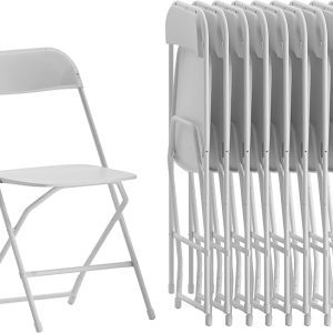 Hercules Series Plastic Folding Chairs for Parties and Weddings, Stackable Commercial Event Seats, Set of 10, White