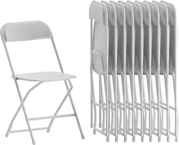 Hercules Series Plastic Folding Chairs for Parties and Weddings, Stackable Commercial Event Seats, Set of 10, White