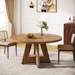 Dining Table, 47 Inch Round Dinner Table for 4, Rustic Round Dining Room Table for Home Dining Room Living Room