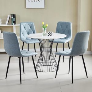 4 Set of Dining Chairs, Metal Frame Dining Chair for Kitchen Room,Technology Cloth Seat Chair for Living Room, Bedroom(Light Blue)