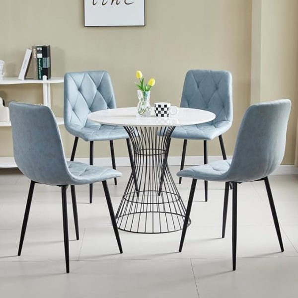 4 Set of Dining Chairs, Metal Frame Dining Chair for Kitchen Room,Technology Cloth Seat Chair for Living Room, Bedroom(Light Blue)